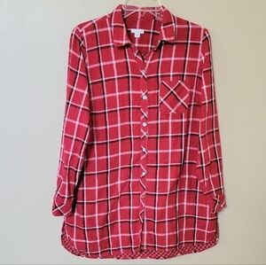 J. Jill Womens Red Plaid Cotton Flannel Button Down Shirt - Size Medium